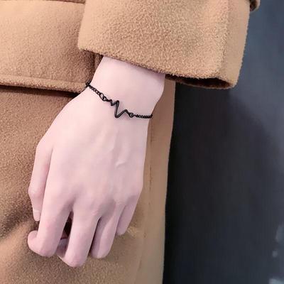Simple Heart Line Bracelet for Women Geometric ECG Electrocardiogram Bracelet Party Knuckle Jewelry Gifts
