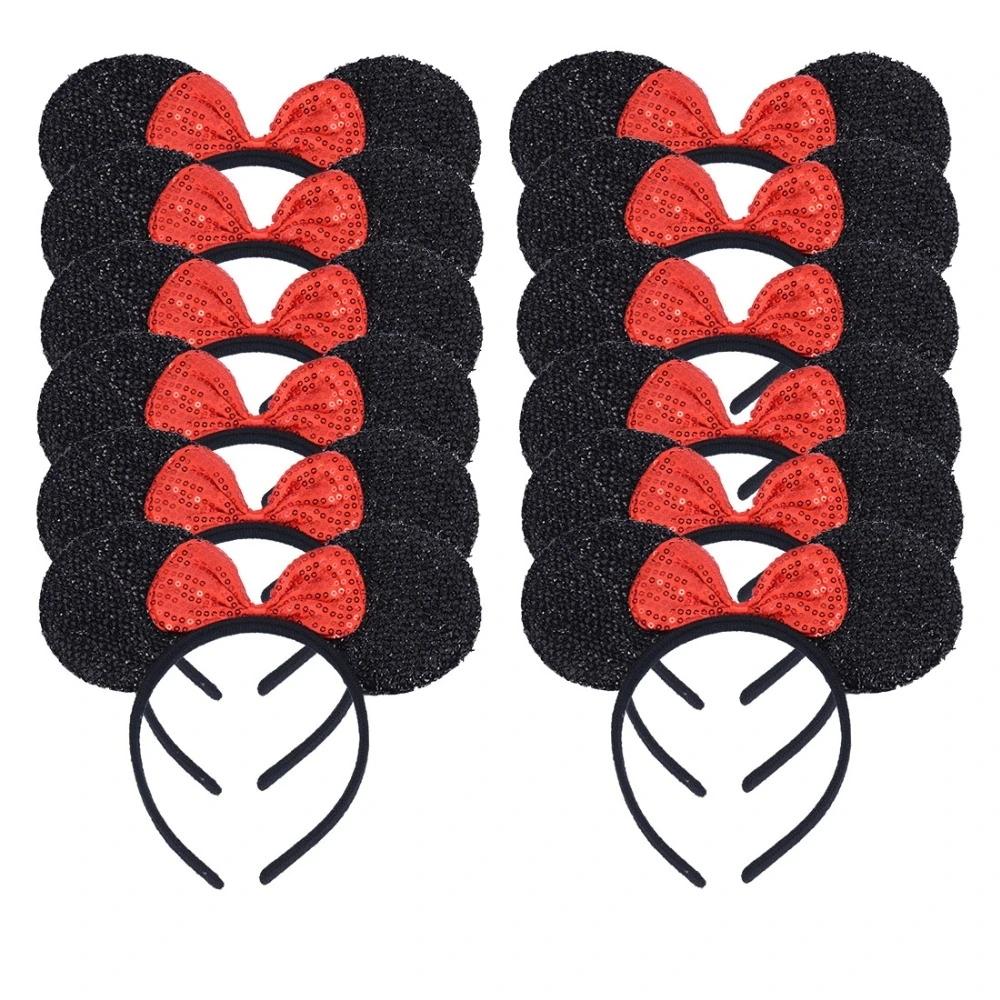 12 Stück Mausohren Stirnband Mädchen Festival Stirnbänder Schwarze Pailletten Schleife Haarband Kinder Geburtstagsfeier Haarschmuck Geschenk