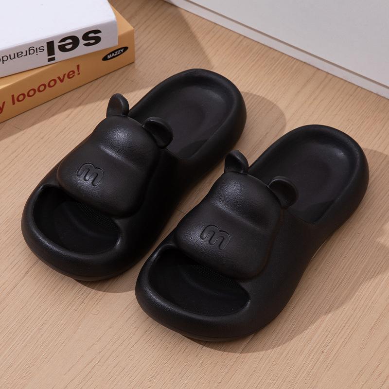 

Женские весенне-летние тапочки большого размера с мягкой толстой подошвой, повседневные, с рисунком медведя, нескользящие, для ванной, размер 36-45 44-45 чёрный