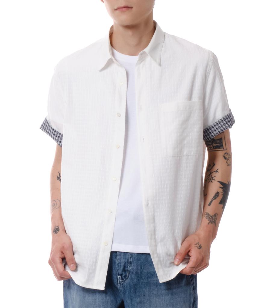 Daibeuin Roll-Up Half Check Shirts (White)