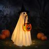Creative Glow In The Dark Apparel Halloween Glowing Ghost Costume with Witch Hat & Pumpkin Tote Bag, LED Battery Powered Clothes Light Up Fabric