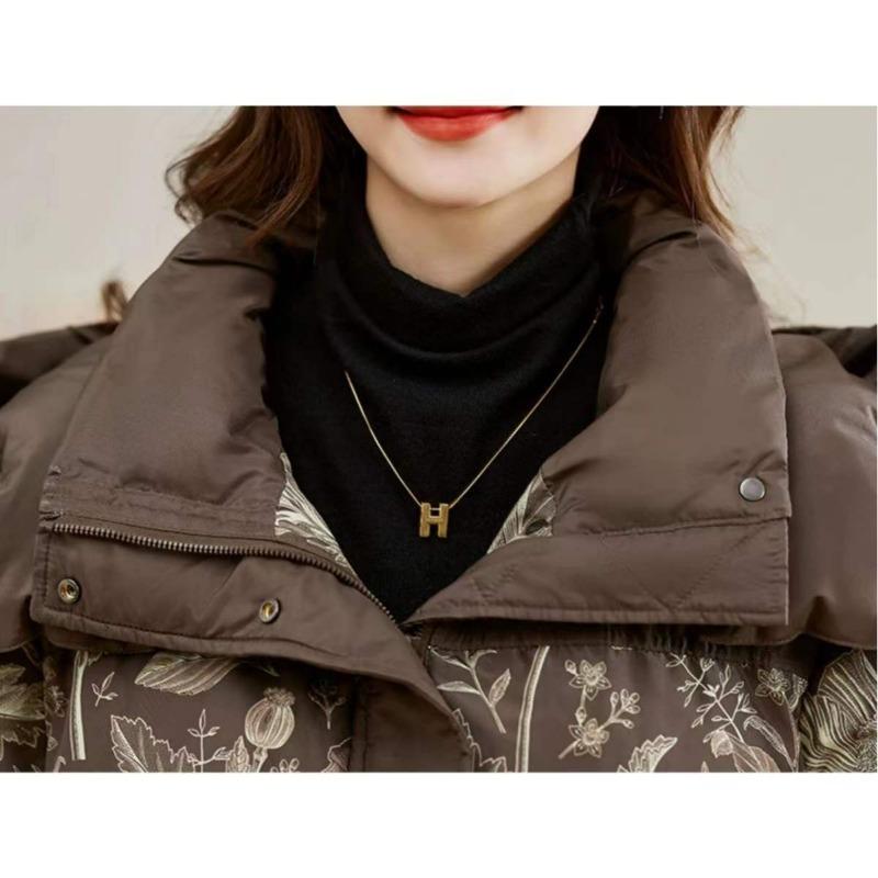 Dámský stylový zimní krátký vatovaný kabát Zesílená teplá bunda s potiskem Petit velikost