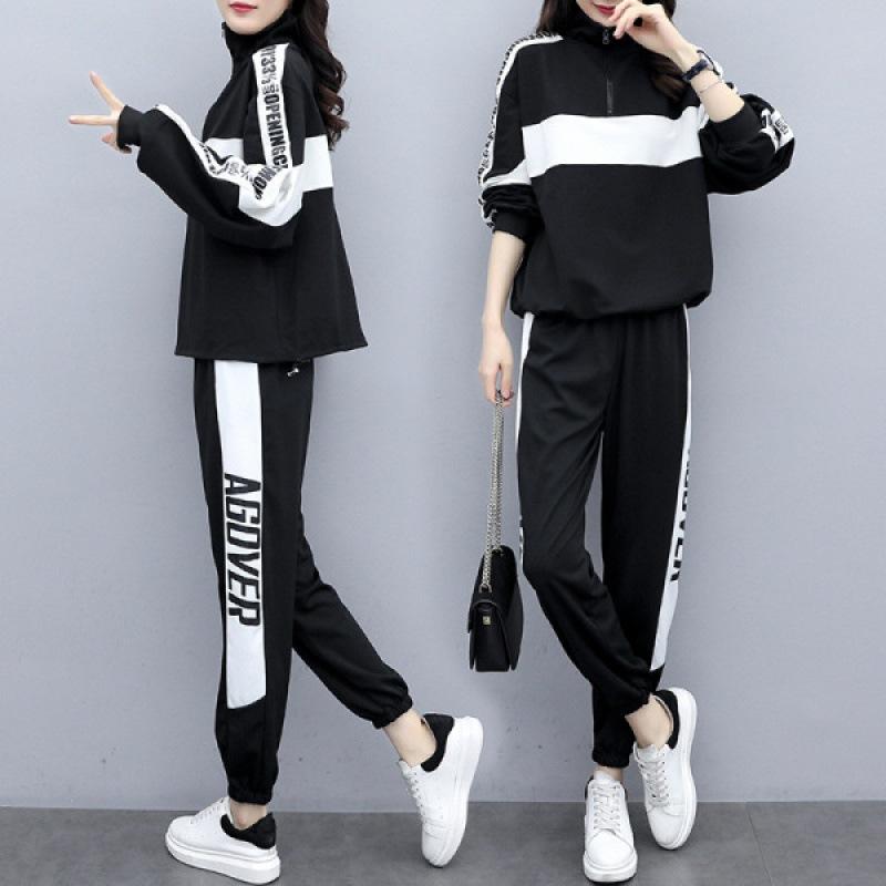 Plus Size Women's Clothing Fat Junior High School and High School Students Lose Age and Look Slim Two-piece Spring Fashionable Sportswear Suit