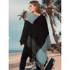 Plus Size Women Color Block Knit Cape Sweater, Batwing Sleeve Pullover Shawl for Autumn Winter