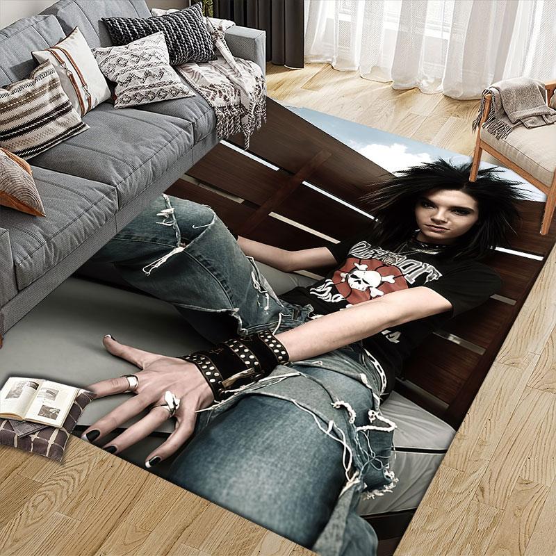 Bill Kaulitz Flannel Printed Carpet, Home Sofa Decoration for Living Room & Bedroom, Non‑Slip Play Flannel Floor Mat for Game Room
