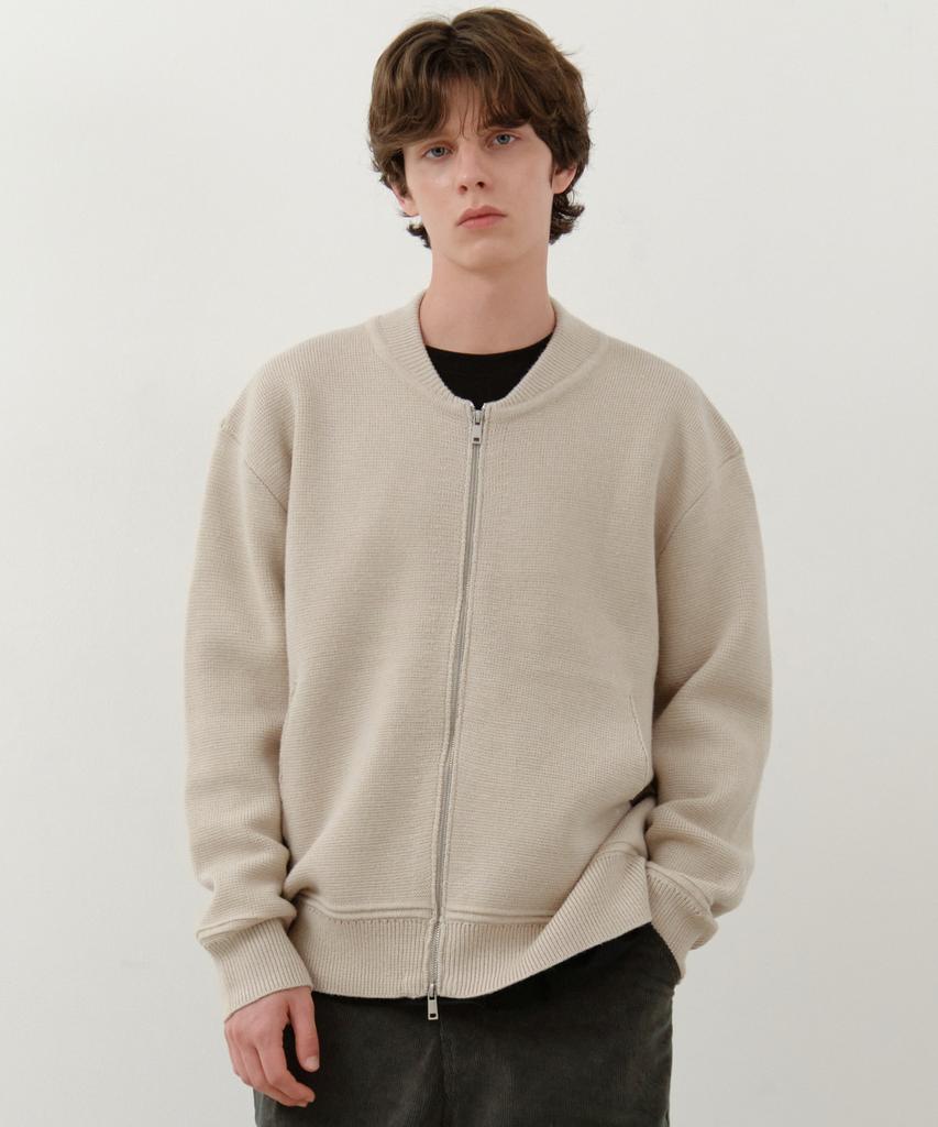 Wednesday Oasis Varsity Wool Blend Two-Way Knit Zip-Up_Beige(Wc25-Kn42)