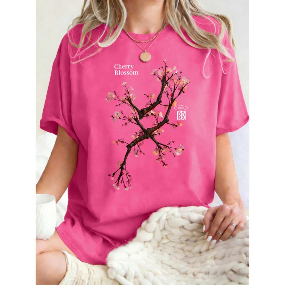 Tokyo Harajuku Cherry Blossom Printed T Shirt Women Summer Breathable Tops O-Neck Hip Hop Short Sleeve Woman Cotton T-Shirts
