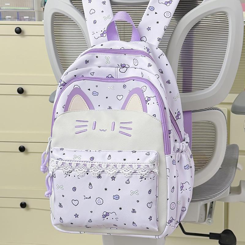 Schoolbag New Cat Shape Backpack Girls High Value Large Capacity Junior High School High School Students Commute Comfortable Leisure Backpack