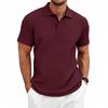 Mens Summer Textured Short Sleeve Polo Shirt Business Casual Solid Lapel Top