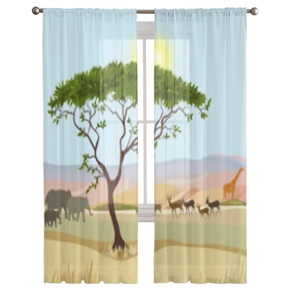 African Mountain Idealistic Landscape Tulle Sheer Curtains for Living Room Bedroom Kitchen Decoration Voile Organza Curtains