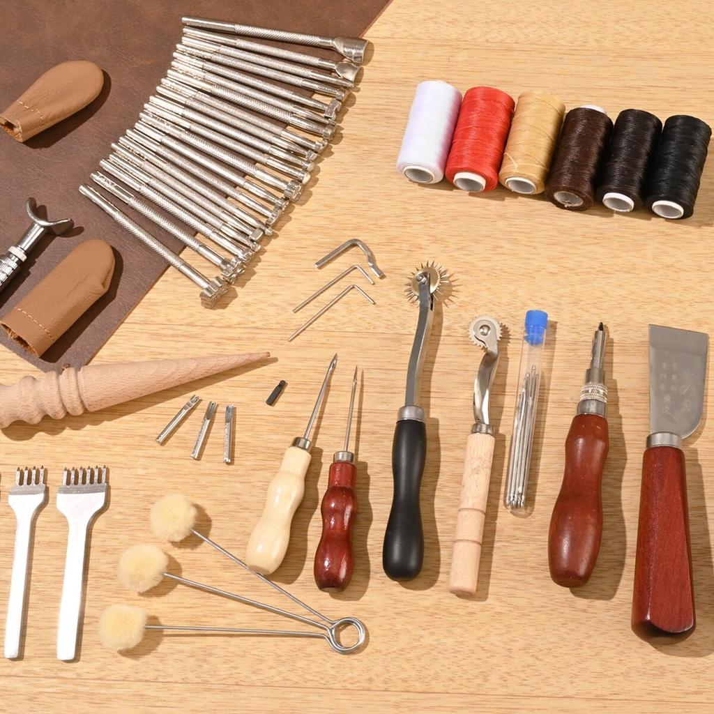 Leather Working Tools Kit 72 PCS Engraving Punching Stamping Sewing Tools