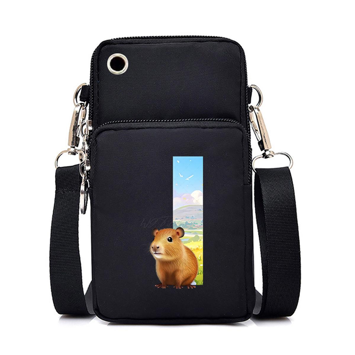 

New Kapibara letter printing black messenger bag casual portable mobile phone bag No specification