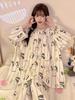 Women's Sweet Pure Cotton Pajama Set - Round Neck, Long Sleeve, Long Pants, Comfortable Home Wear for Spring & Autumn