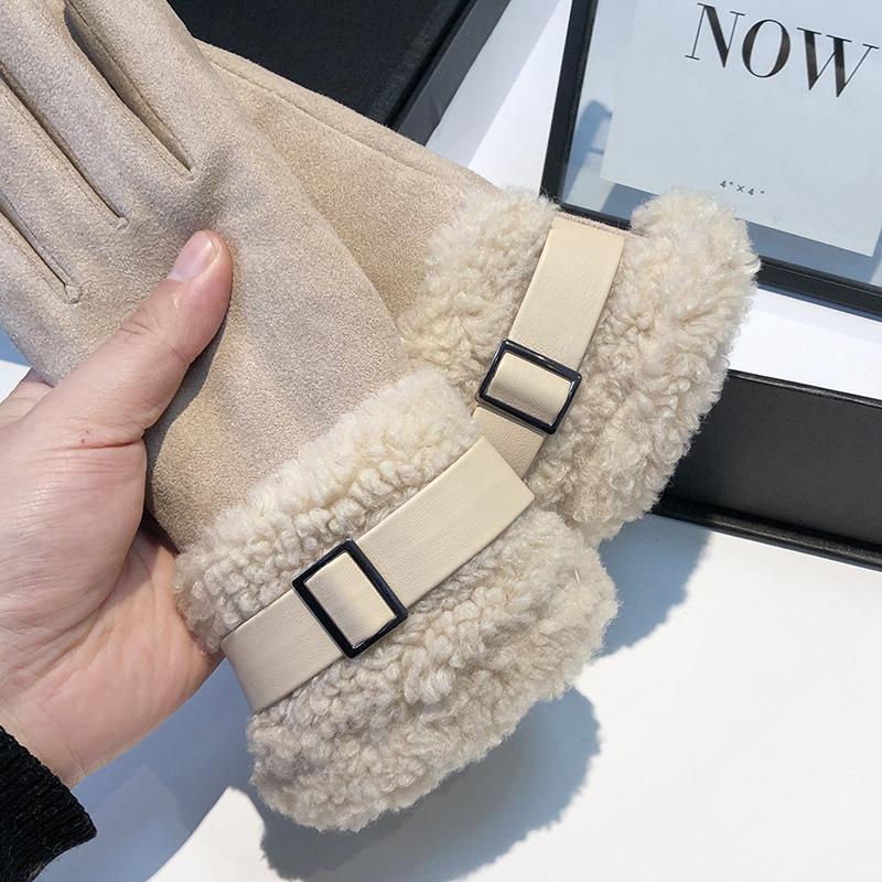 Gloves Women's Winter Velvet Thickened Warm Outdoor Riding Driving Skiing Cold-proof Touch-screen Lamb Wool Gloves