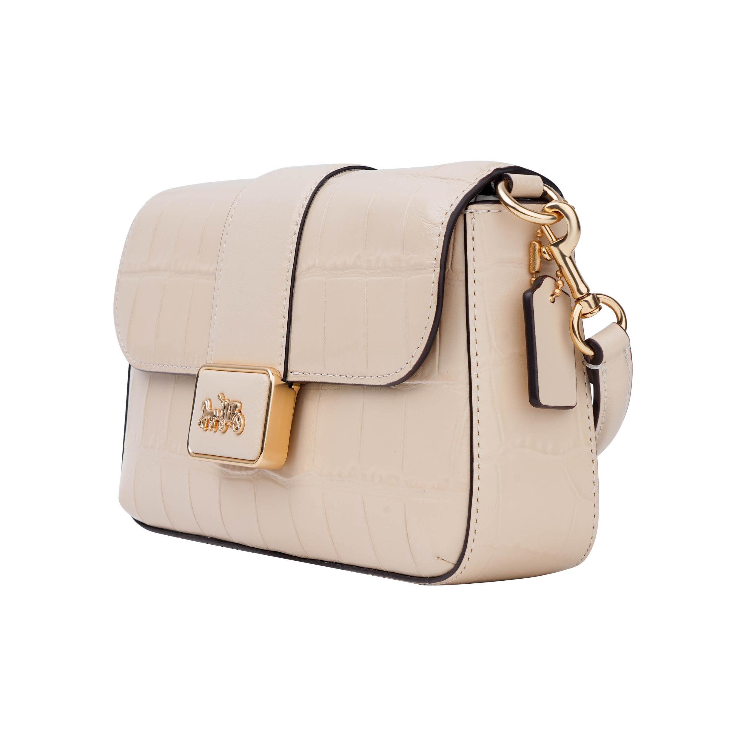 New COACH Grace Crocodile Embossed Leather Handbag Shoulder Bag Crossbody Bag Mini Women s Ivory White CF374-IMIVO 22.4*5.6*12.2CM