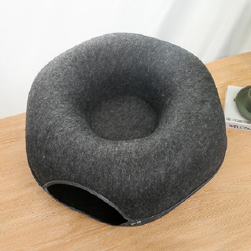 Detachable Felt Cat Bed: Semi-Enclosed Donut Tunnel for All Seasons