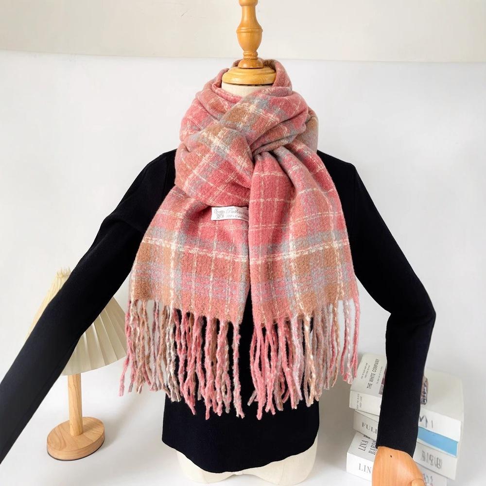 Korean Maillard pink plaid scarf women's autumn and winter new high-end atmosphere warm couple scarf