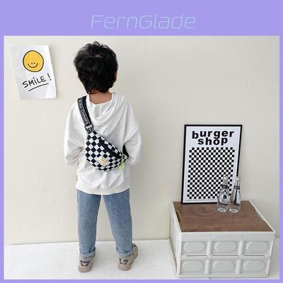 Trendige Moderne Coole Jungen Brusttasche Stilvolle Kinder Hüfttasche Kariert Klein Umhängetasche