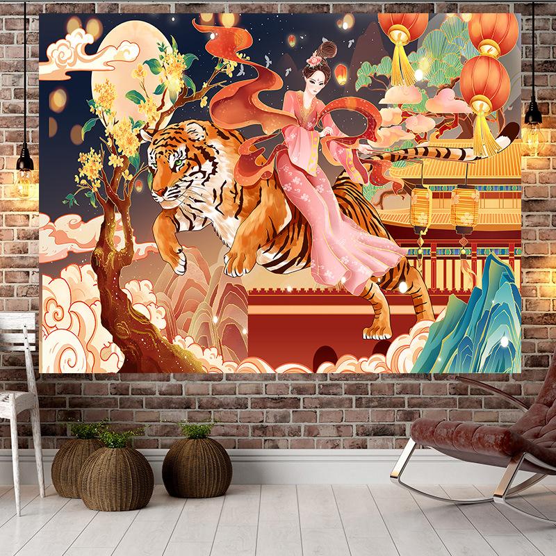 Čínský styl Tygří styl Velký gobelín Nástěnná geometrie Hippie gobelín Domácí pokoj Dekor Estetická dekorace