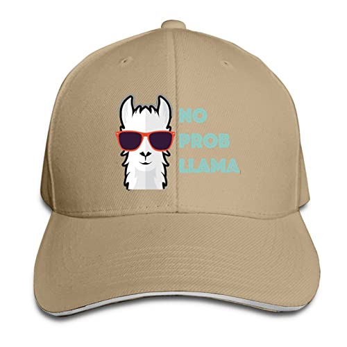 No Prob Llama Alpaca Curved Brim Printed Baseball Cap Sun Hat Travel Cap Sandwich Cap Adjustable Trucker Hat