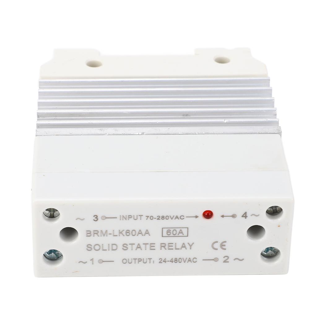 Single Phase SSR Module, 60A   State Relay, 70-280V AC to 24-480V AC, with Heat Sink for Standard 35mm Rail Mounting Design, Moisture Resistance