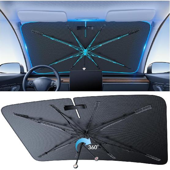 Car Windshield Sun Shade [2025 Upgrade] - Blocks 99.9% UV Rays | 99% Vehicles Compatibility Retractable Sun Shade For Car Windshield Shades For Front