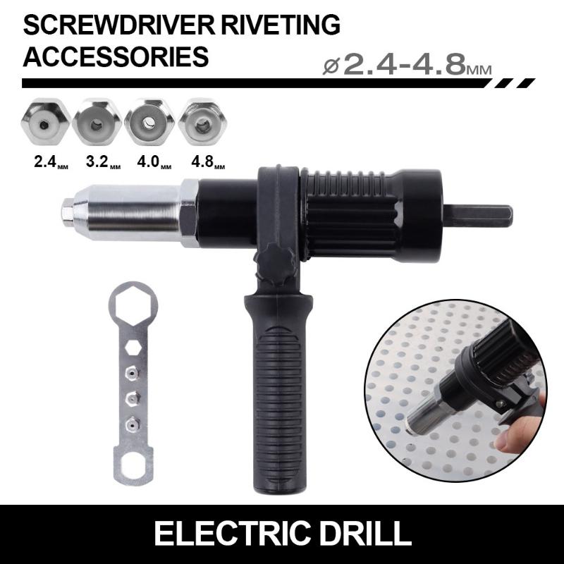 Rivet Gun Adapter Kit with Handle Grip Riveter Drill Attachment Riveting Hand Tool Insert Nut for Cordless Electric Power Drill