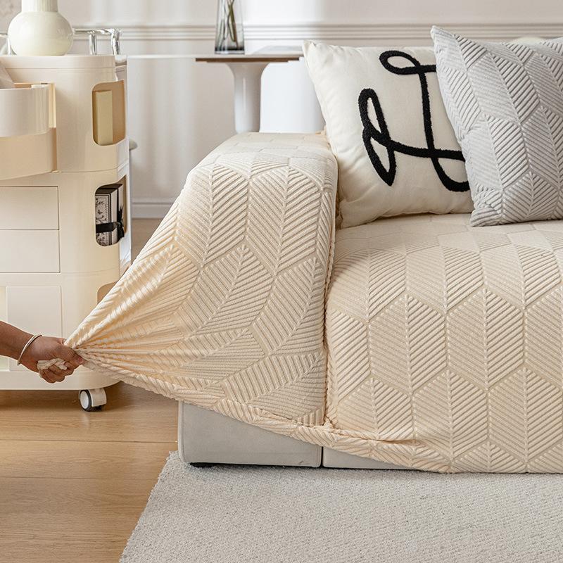 Convenient One Piece Jacquard Velvet All Inclusive Sofa Cover Lazy Elastic Non Slip Dustproof Simple Solid Color Sofa Cover