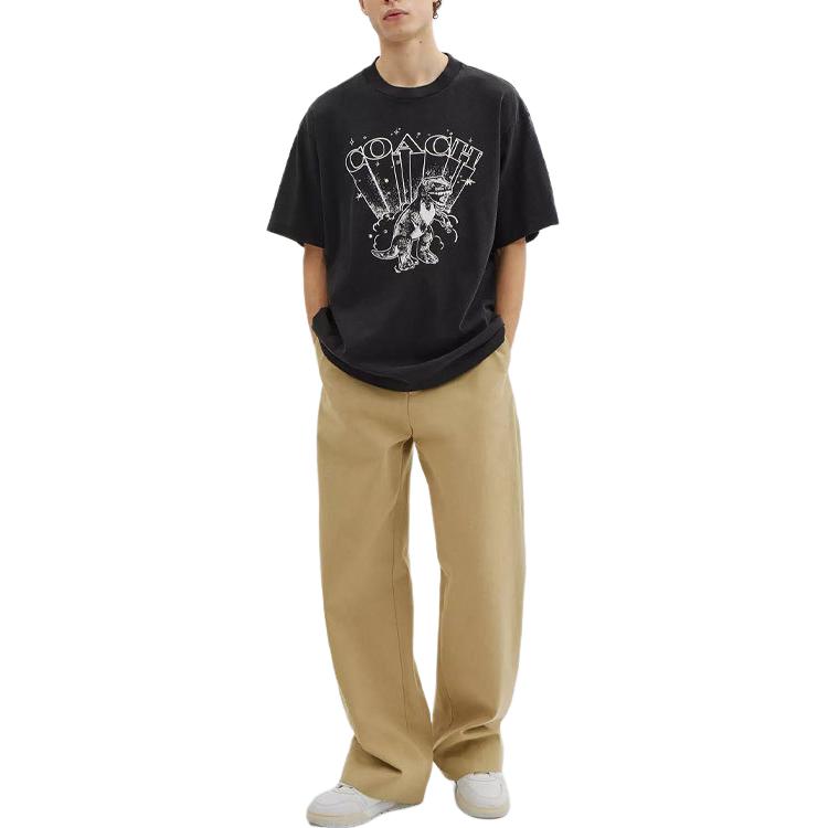 Coach Cotton T-Rex Graphic Print Short Sleeve T-Shirt Men Tops Black CY573-A0R