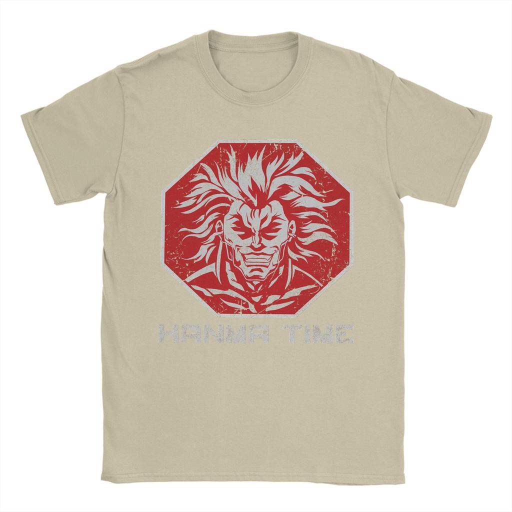 Mens Stop Hanma Time Baki Anime T Shirts  Pure Cotton Clothing Leisure Short Sleeve Crewneck Tee Shirt Printed TShirt