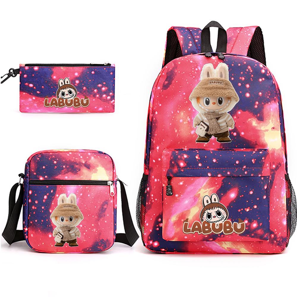 Labubu Peripheral Printing Student School Bag Backpack Shoulder Pencil Bag 3-piece Set