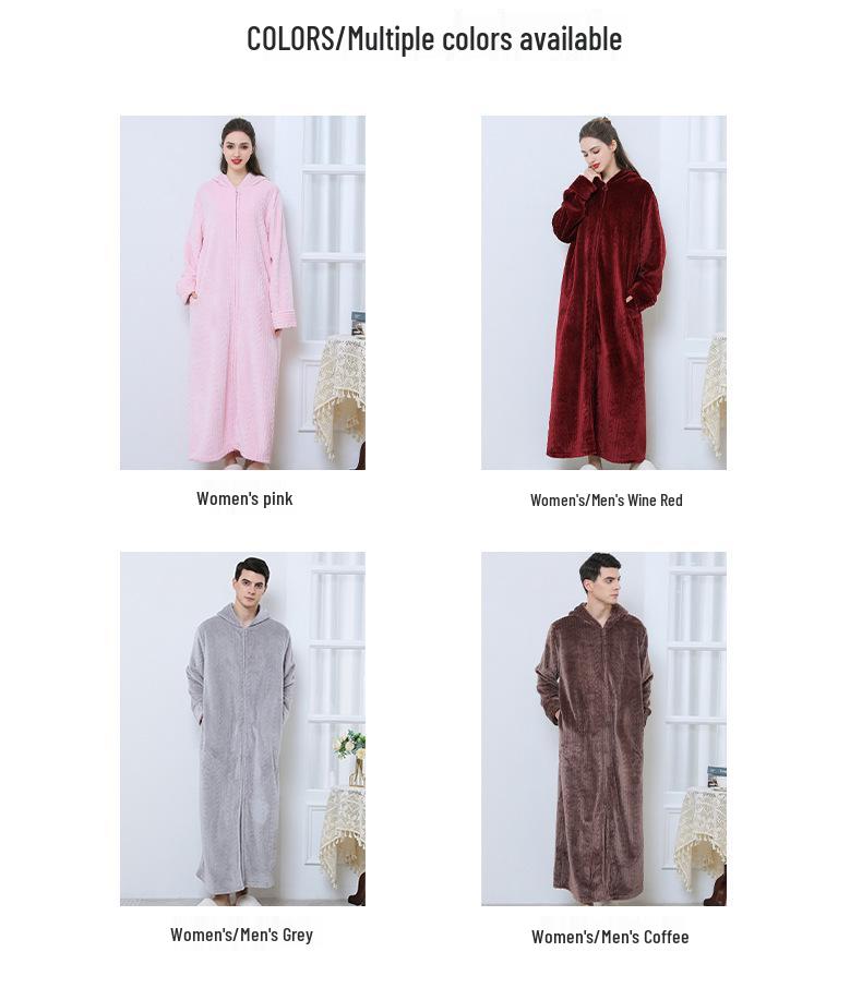Winter Flannel Hooded Nightgown: Thick Coral Fleece, Long Sleeve, Plus Size, Ready Stock