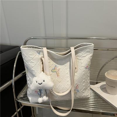 Large Capacity New Casual and Stylish Embroidered Butterfly Shoulder Bag, Sweet and Artistic Handbag, Zipper Closure Tote Bags