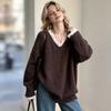 Eleganter Spitzen-Patchwork-Pullover, Neuer Koreanischer Modetrend, Pullover, Süße Oberteile, Damen Strickwaren, Lässige Herbst- und Winter-V-Ausschnitt-Langpullover, Einfarbige Kleidung