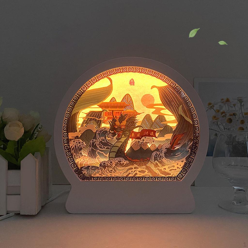Festival Gifts 3D Paper Carving Night Light Shadow Box Sculptures Table Lamps Decorative