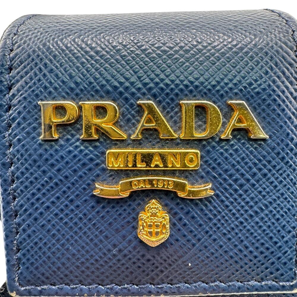 PRADA 1ML005 flap saffiano leather Bifold Wallet blue leather Women Used