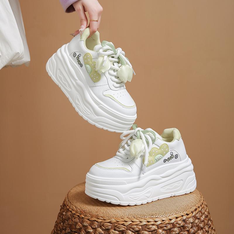 Fashion 8CM Women's Sports Shoes 2025 Autumn Pink Comfortable Fashion White Female Thick Bottom Skateboard Shoe Women Casual Sneakers