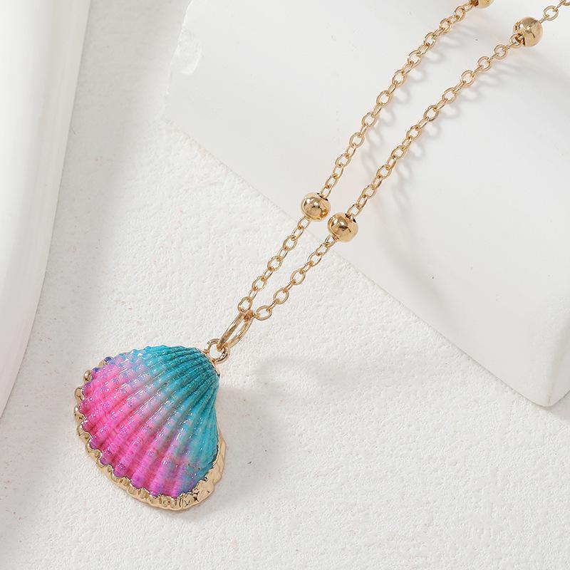 Gold-Edged Seashell Conch Pendant Necklace - Natural Beach Vintage Women's Jewelry