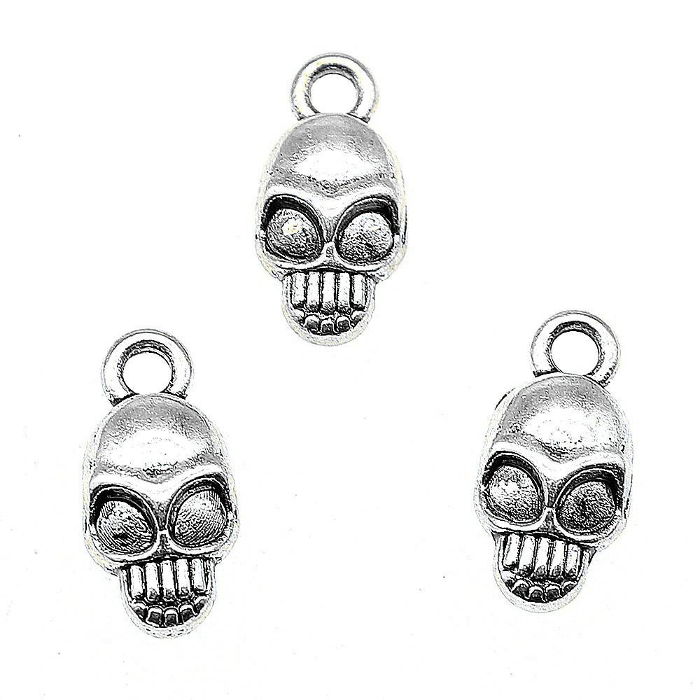 

20шт Череп Амулеты Амулеты Античное серебро Цвет Цинковый сплав 15X7mm