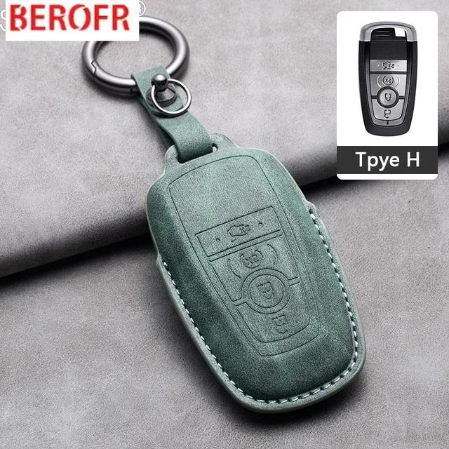 Auto Accessories Leather Car Key Case Cover Keychain For Ford Fusion Mustang Explorer F150 F250 F350 Ecosport Edge S-Max Ranger