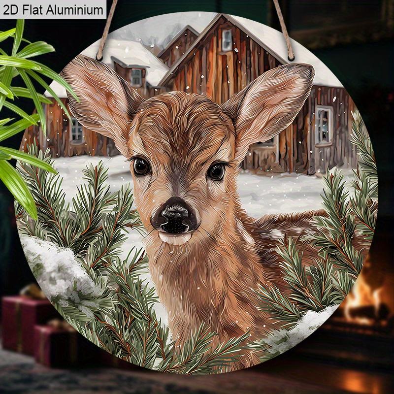2D Flat Aluminium Christmas Sign with Deer & House Pattern - Charming Figurine Ornaments - Ideal for Front Door, Wall, Porch, Window Decor - Ideal