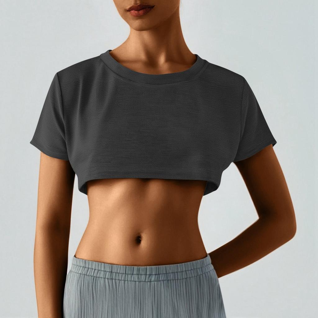 Damen Zweier Yuan Farbe Brust Kurz T-Shirt Niedlich Tag Sexy Crop Kurzarm T-Shirt