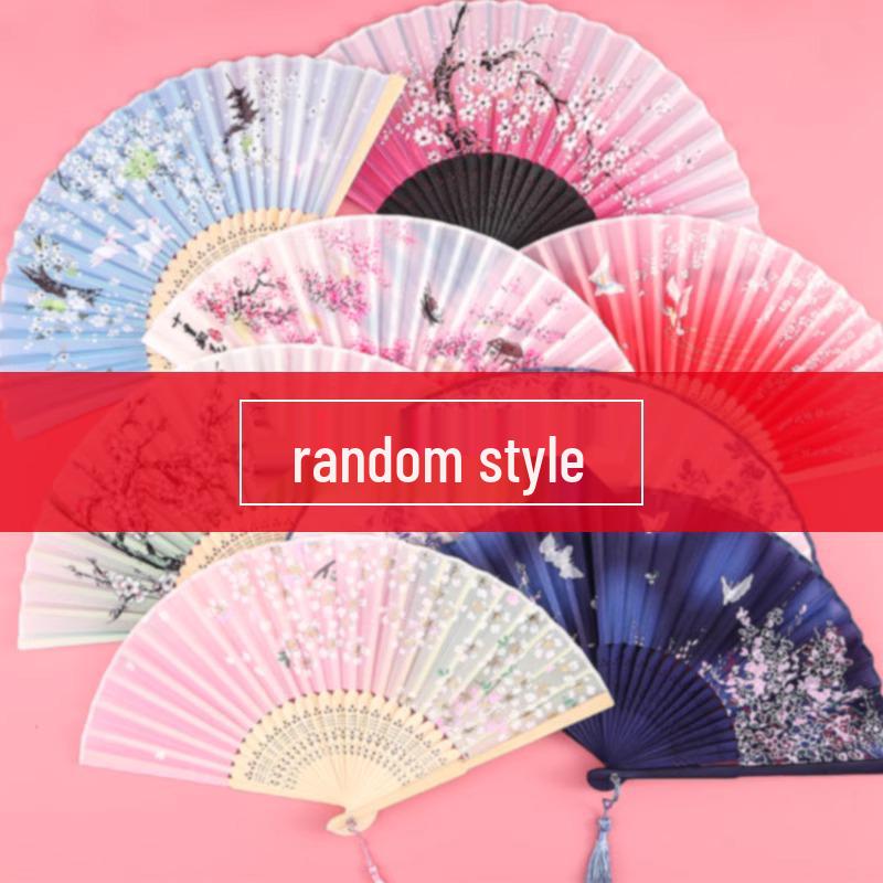 Ancient Chinese Style Black Bamboo Folding Fan for Women's Hanfu Dance Costume