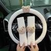 Cute Cartoon Bear Universal Car Steering Wheel Cover Winter Warm Faux lamb Plush Car Wheel Protector Decoration Women Girls