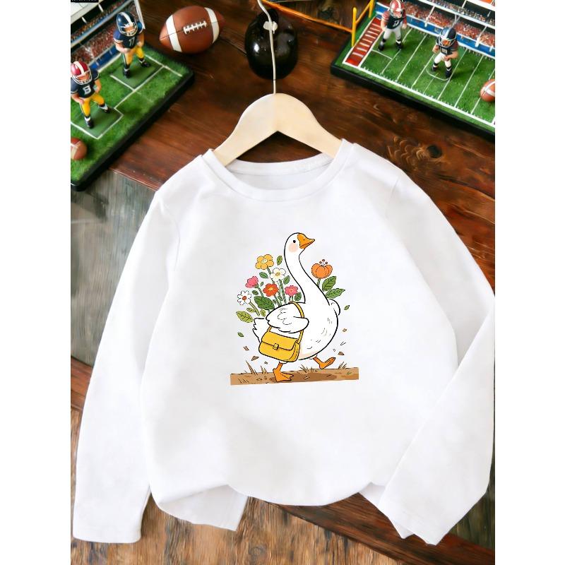 European sizes Kids Outdoor Long Sleeve Tops Cartoon White Goose Print Flowers Green Leaves Yellow Bag Skinfriendly Soft Comfortable Breathable 110 белый