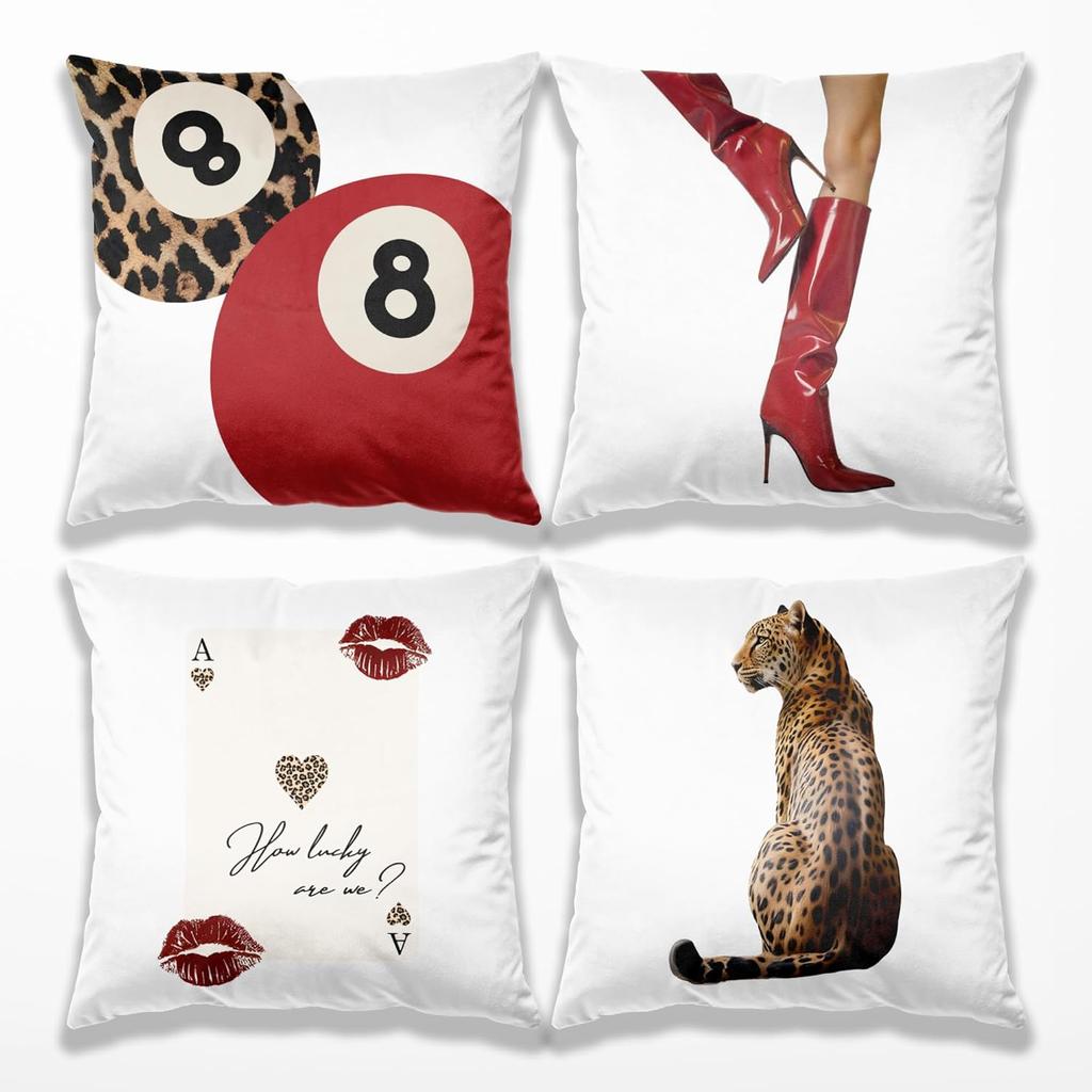 Preppy Star Lucky 8 Ball Cheetah Leopard Print Room Decor Pillow Cover 18x18 Set of 2,Leopard Gifts for Women,Cheetah Print Gifts,Coquette Pillow