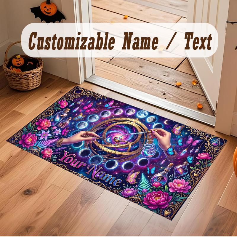 Fantasy Magic Theme Soft Crystal Velvet Rug Custom Name & Text Print Non Slip Floor Rug for Bedroom Living Room