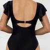 Charming Ruffle Edge Sexy Backless Cross Wrap Slim Waist Bikini Swimsuit For Beach Vacation