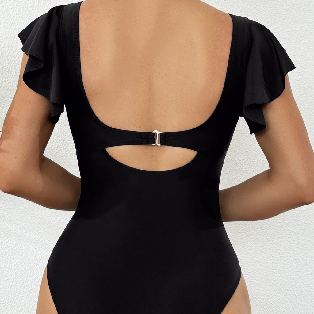 Charming Ruffle Edge Sexy Backless Cross Wrap Slim Waist Bikini Swimsuit For Beach Vacation