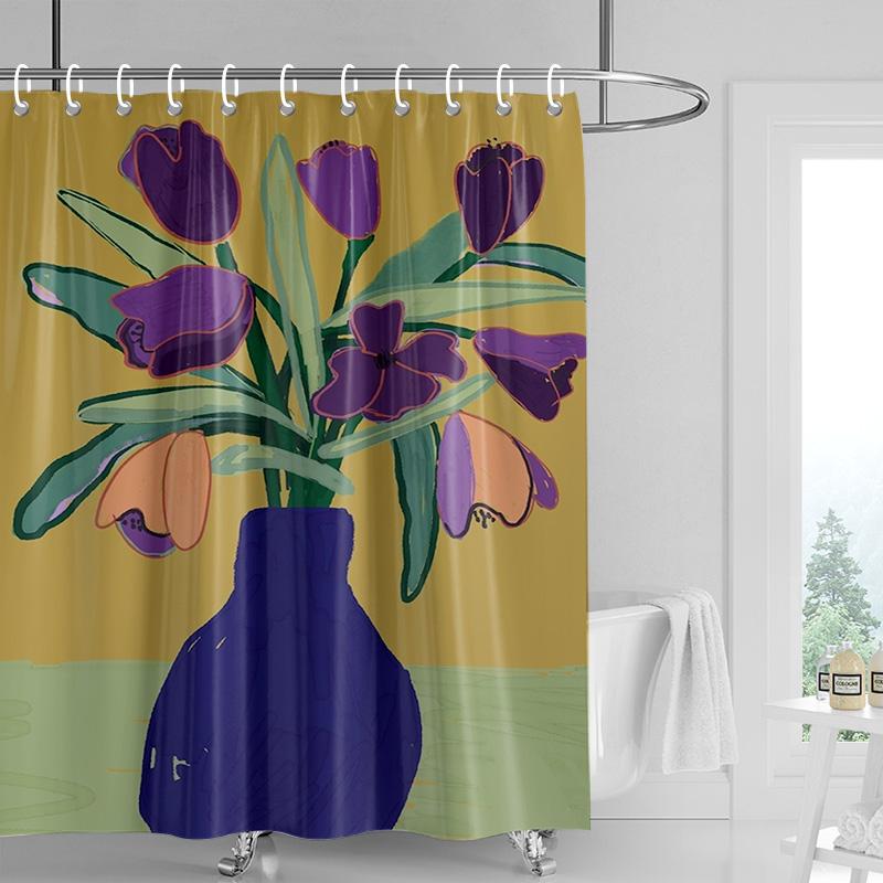 Abstract Plant Art Shower Curtain Morandi Color Rainforest Illustration Bathroom Shower Room Partition Curtain Decoration